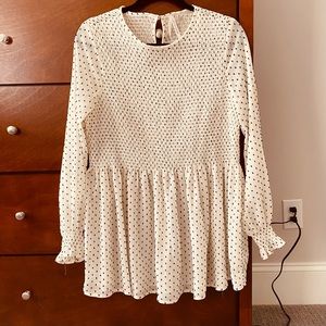 Seraphine cream/black polka dot maternity blouse.